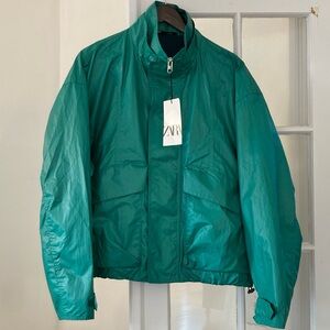 Zara Coated Windbreaker/Rain Jacket Style Bomber Jacket